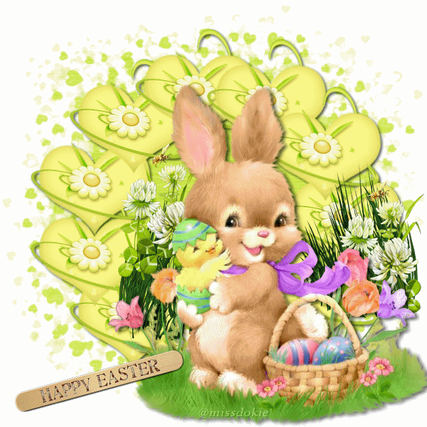 "Happy Easter" - Lapin et poussin câlin...