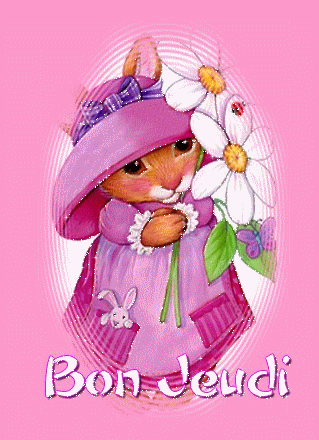 "Bon jeudi" - Petite lapine et son bouquet de marguerites...
