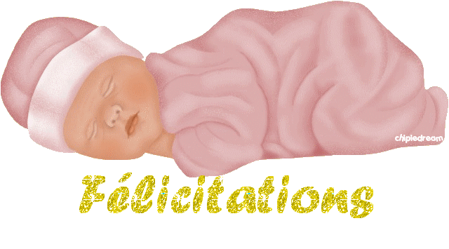 "Félicitations" sous bébé vêtue de rose...