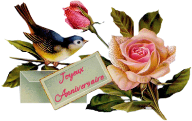 "Joyeux Anniversaire" - Roses et oiseau...