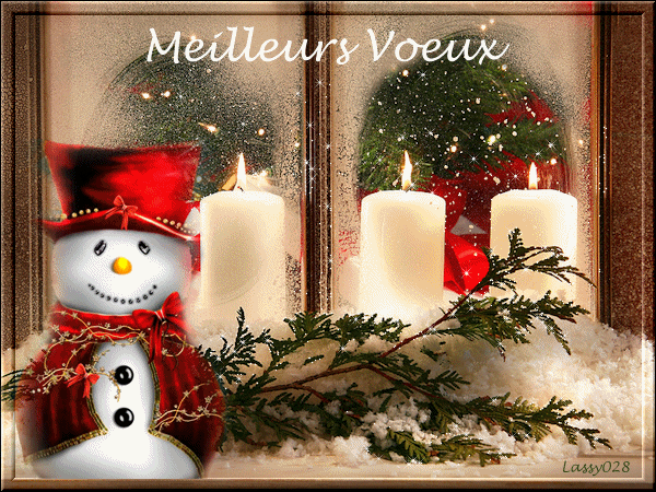"Meilleurs Voeux" - Bonhomme de neige et bougies...