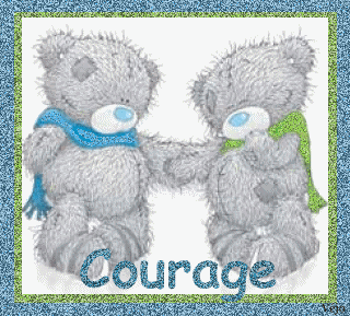"Courage" - Couple d'oursons aux écharpes...
