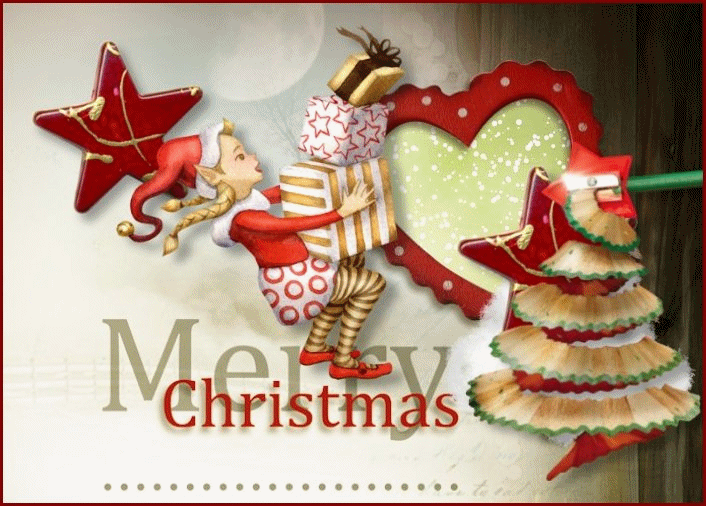 "Merry Christmas" - Lutin les bras chargés et coeur...