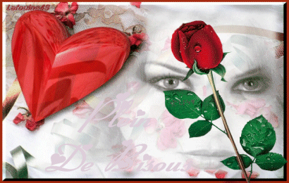 "Plein de bisous" - Rose et coeur rouges...