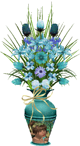  Joli bouquet assorti au vase turquoise...