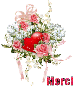 "Merci" - Bouquet de roses et fleurs blanches avec coeur