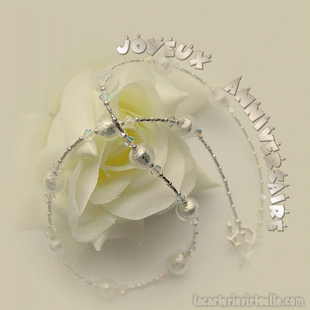 "Joyeux Anniversaire" - Rose blanche et collier...