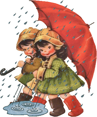 Deux fillettes sous un immense parapluie...