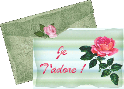 "Je t'adore!" - Petite carte décorée de roses...