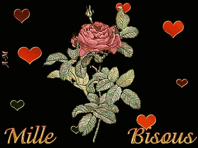 "Mille bisous" - Rose et coeurs...