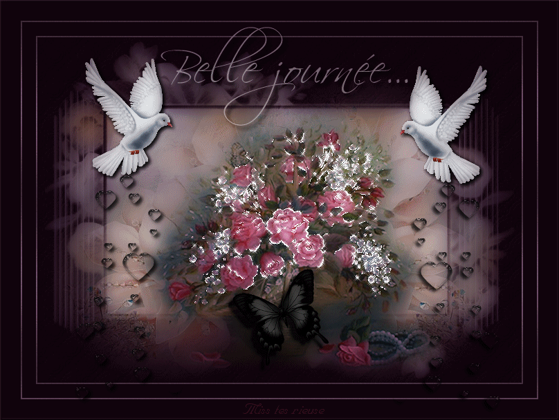 "Belle journée..." - Bouquet de roses et colombes...