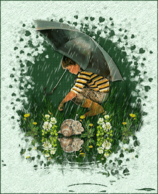L'enfant et l'escargot sous la pluie...