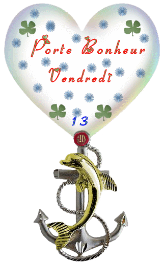 "Porte-Bonheur Vendredi 13" - Dauphins et coeur...