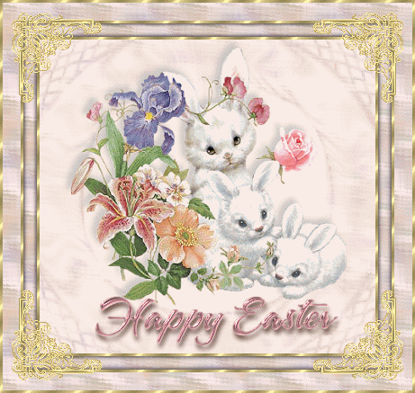 "Happy Easter" - Lapins dans les fleurs...