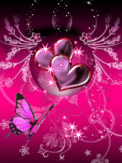 Papillon et coeurs roses...