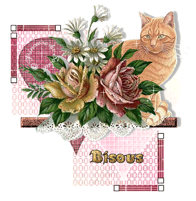 "Bisous" - Chat roux et bouquet...