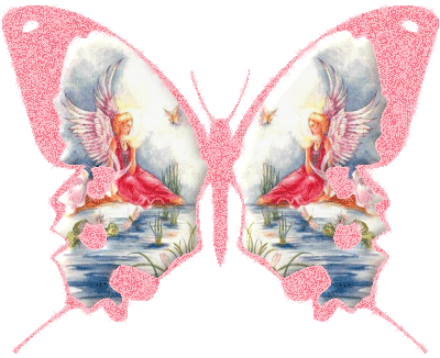 Papillon rose aux ailes ornées d'un ange...