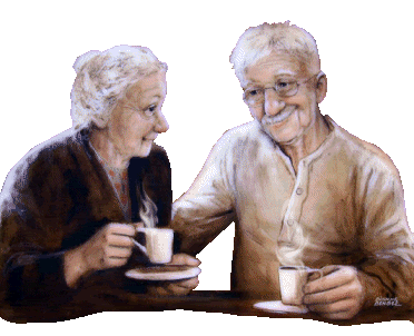 Pépé et Mémé partagent un petit café...