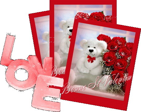 "Bonne Saint-Valentin" - Ours en peluche et roses rouges...