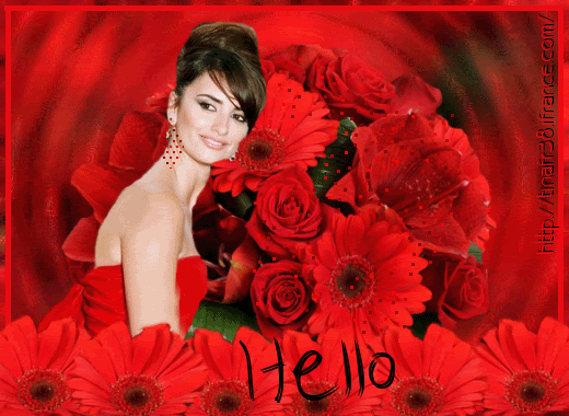 "Hello" - Jeune femme parmi les fleurs rouges...