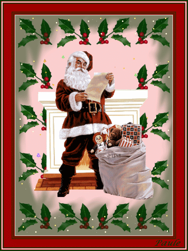 Devant la cheminée, Père-Noël consulte sa liste...