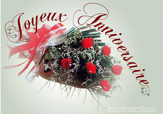 "Joyeux Anniversaire" - Bouquet de roses et gypsophiles