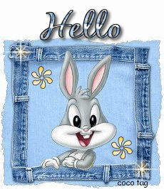 Bunny Baby dans un cadre de jean "Hello"...