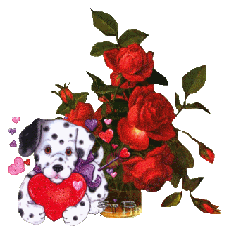 Petit chien aux roses et coeurs...