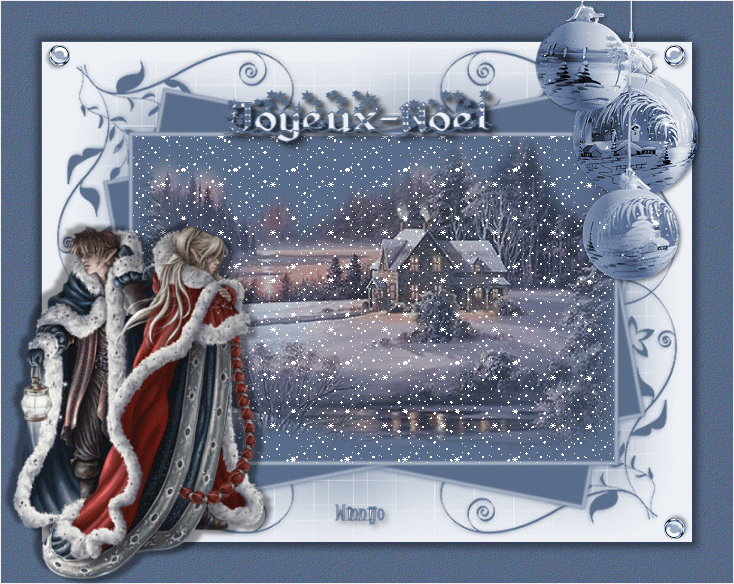 "Joyeux Noël" - Elfes devant la neige qui tombe...