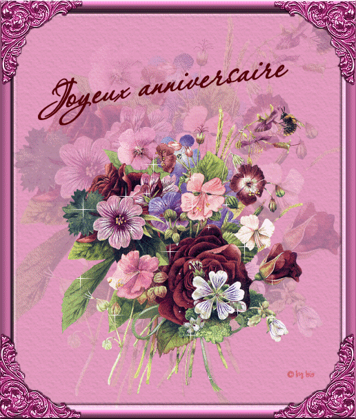 "Joyeux anniversaire" - Bouquet à dominante rose