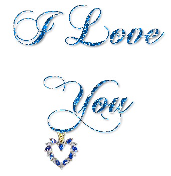 "I love you" - Ecriture bleue scintillante et bijou coeur...