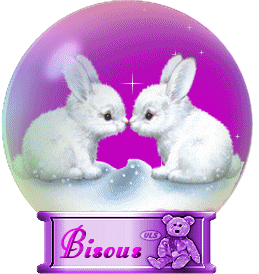 "Bisous" - Deux petits lapins blancs dans un globe...