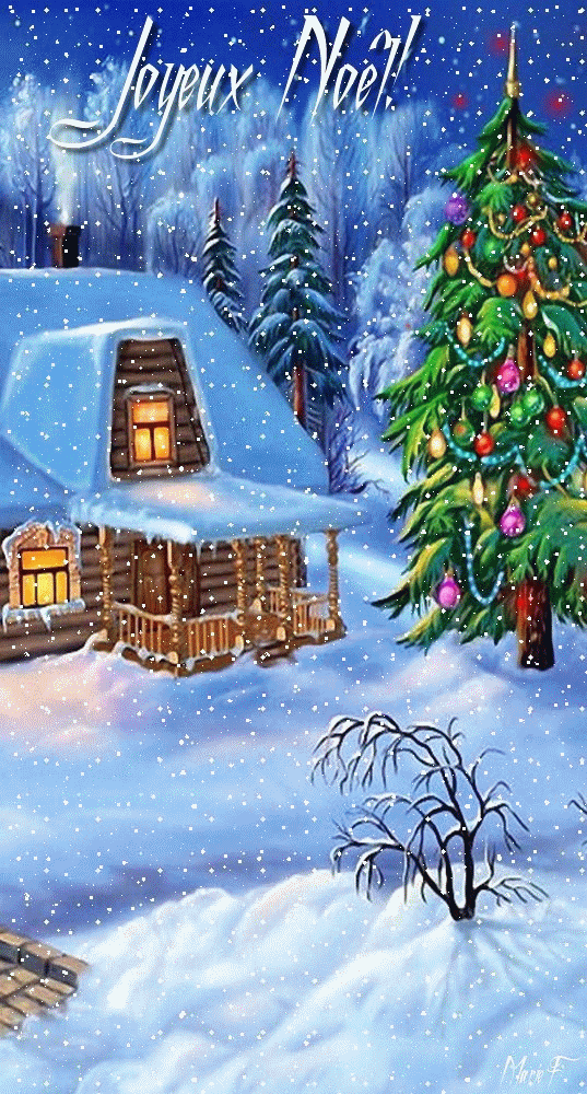 "Joyeux Noël!" - Paysage neigeux illuminé...