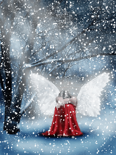 Un ange recroquevillé sur lui-même sous la neige...