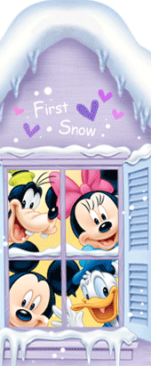 "First snow" - La bande à Mickey derrière la fenêtre...