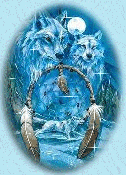 Attrape-Rêves Indienne et Famille de Loups 