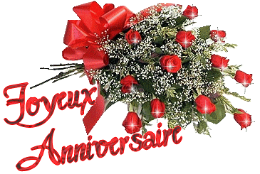 "Joyeux Anniversaire" - Bouquet de roses et gypsophile...