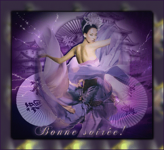 "Bonne soirée" - Danseuse asiatique parmi les éventails...