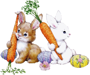 Deux lapins ne lâchant pas leurs carottes...