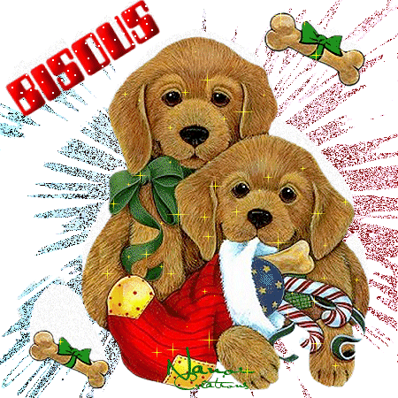 "Bisous" - Deux chiens et leurs cadeaux de Noël...