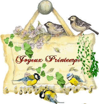 "Joyeux Printemps" - Plaque fleurie avec oiseaux...