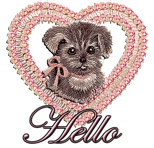 "Hello" - Petit chien dans un coeur...