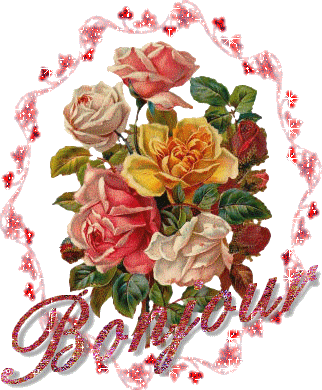 "Bonjour" - Bouquet de roses multicolores...