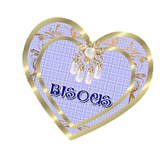 "Bisous" - Coeur mauve orné de perles blanches oblongues...