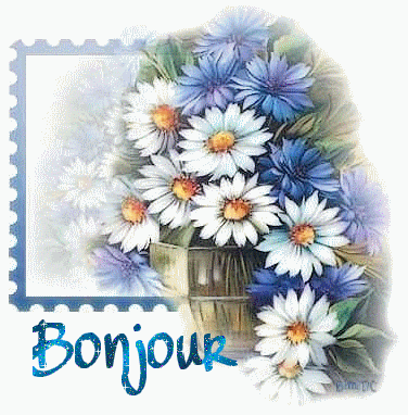 "Bonjour" - Bouquet de marguerites et bleuets...