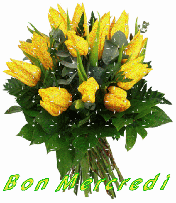 Bouquet de tulipes jaunes "Bon mercredi"...