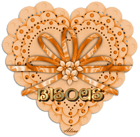 "Bisous" - Coeur de dentelle orné d'un ruban et de fleurs...