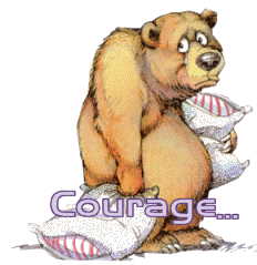 "Courage..." - Ours trainant ses oreillers...