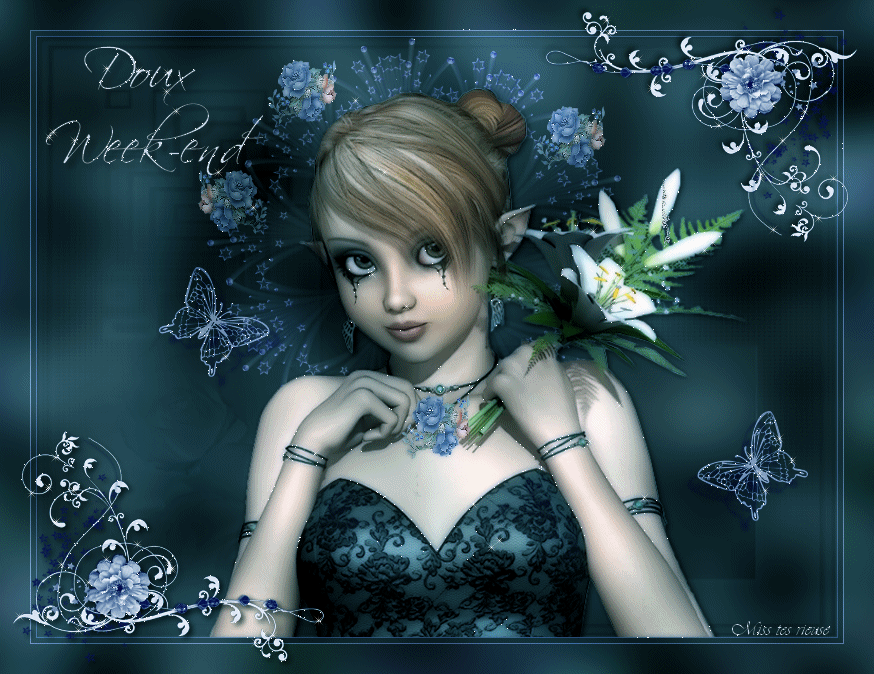 "Doux week-end" - Elfe bleu nuit au petit bouquet...