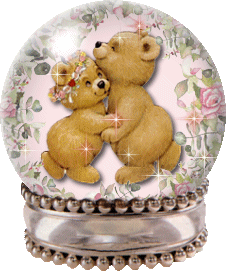Couple d'oursons dans un globe fleuri...